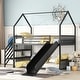 preview thumbnail 2 of 24, Twin Metal Bunk Bed with Slide and Storage Staircase, House-Shaped Design