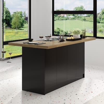 Multifunctional Kitchen Island Sociable Dining Breakfast Bar Table - 77.3"x38"