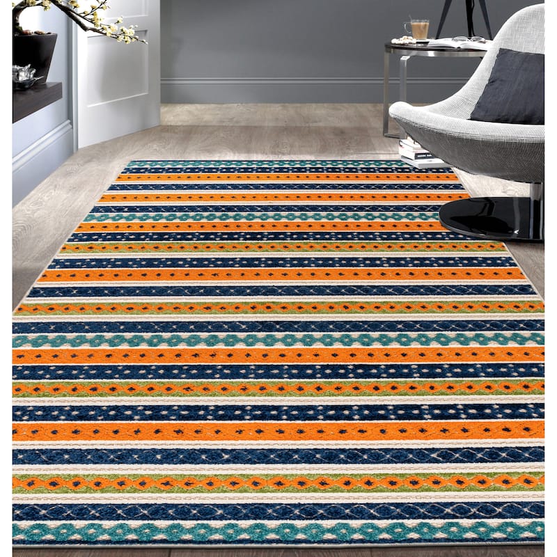 World Rug Gallery Contemporary Geometric Stripe Indoor/Outdoor Area Rug