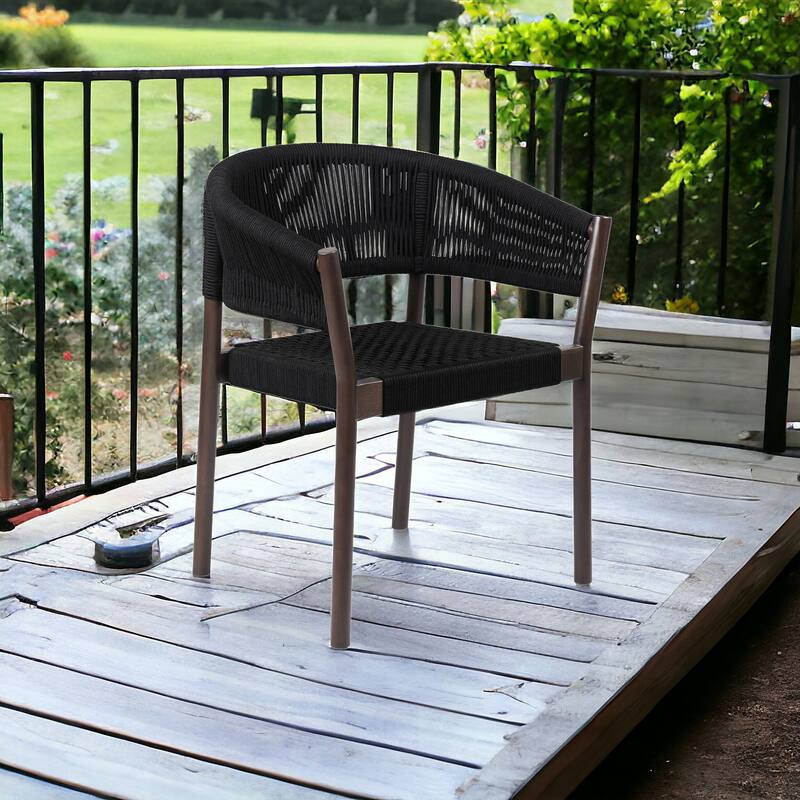 Set of Two 26" Black Solid Wood Outdoor Dining Chair - Black