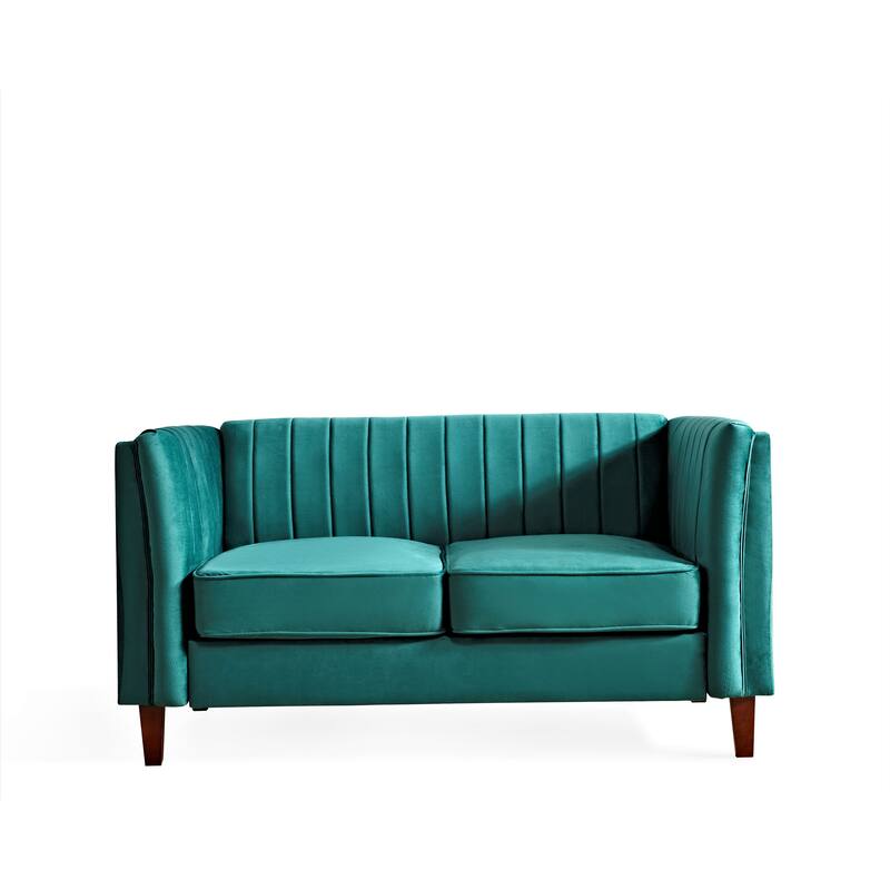 Line Tufted Square Design Loveseat - Green