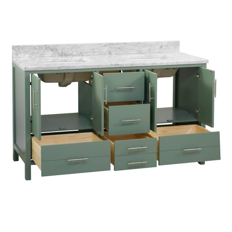 KitchenBathCollection California 60" Double Bathroom Vanity with Carrara Marble Top