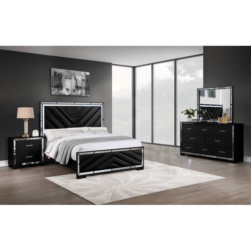 Grace Mirrored Trim Queen Bedroom Set with LED Lights