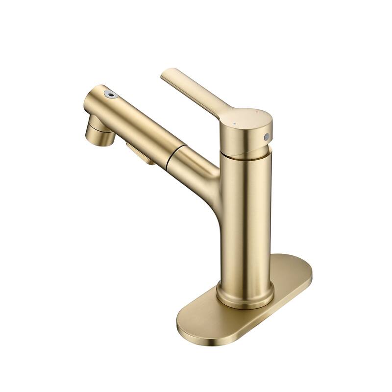 Modern Single Handle Bathroom Sink Faucet with Pop Up Drain and Pull Out Sprayer, 3 Function Spray, Fingerprint Resistant