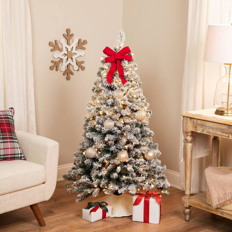 4.5' Medium Flocked Winema Pine Artificial Christmas Tree Clear Lights - 4.5 Foot