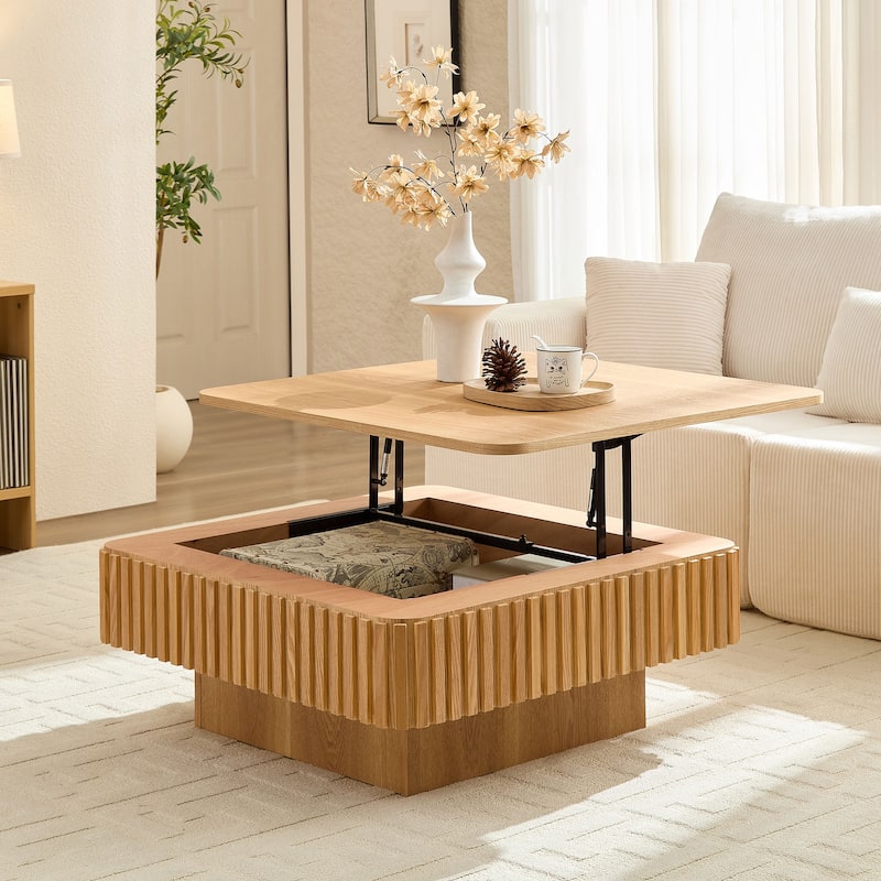 Modern Square Lift-Top Coffee Table with Hidden Storage - Natural