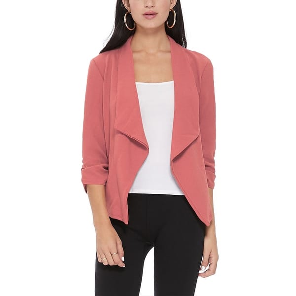 Womens Ladies Open Front Casual Blazer Long Sleeve Collar Pocket Duster Cardigan
