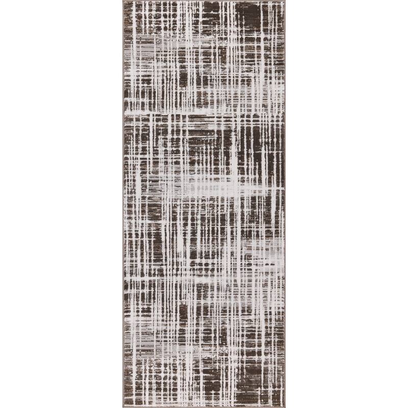Nevada Collection Abstract Grid Design Neutral Area Rug - 2'6 x 7'8