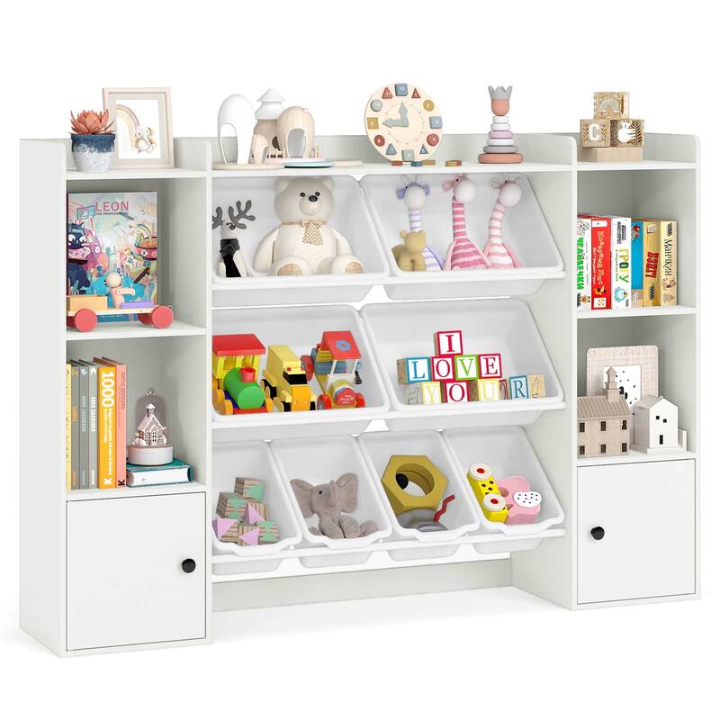 Costway Kids Toy Storage and Bookshelf with 8 Boxes Open Shelves & 2 - See Details - White