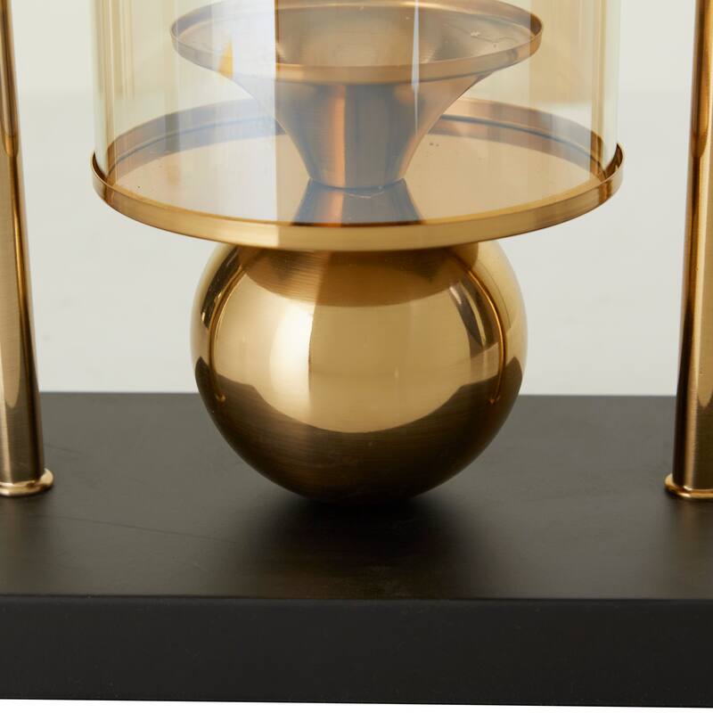 Metal Pillar Hurricane Lamp with Metal Stand - Gold - CosmoLiving by Cosmopolitan