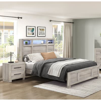 Gray Finish Modern Bedroom Set 3pc Bed and Two Nightstands