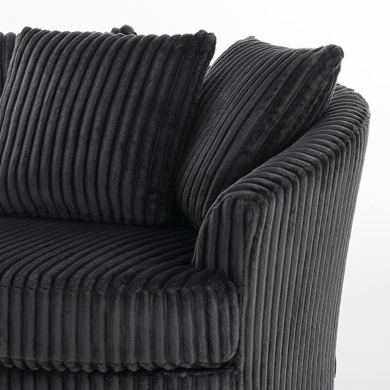 2 Set Oversized 43" W Plush Corduroy Swivel Barrel Chair with Pillows