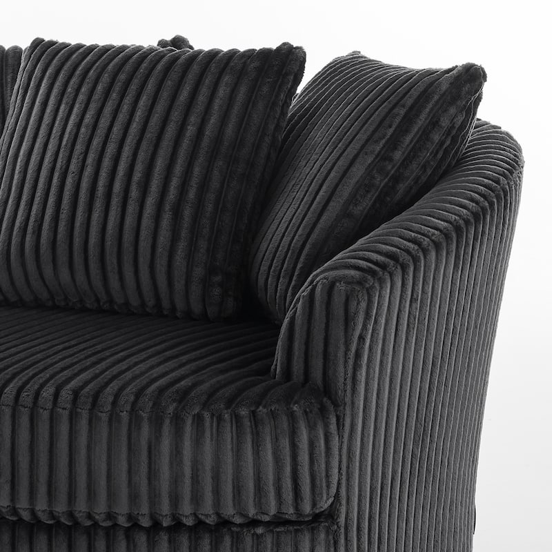 Oversized 43" W Plush Corduroy Recessed Arm Swivel Barrel Chair