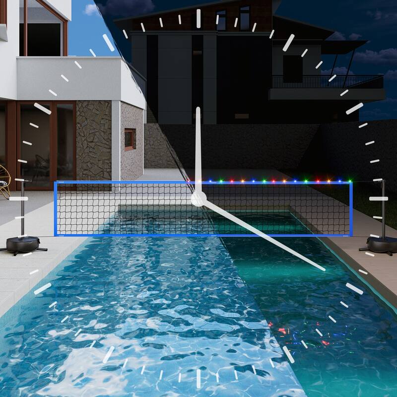 Volleyball Net with Light and Weighted Base 15ft-32ft Length Adjustable Portable Pool Volleyball Net Set
