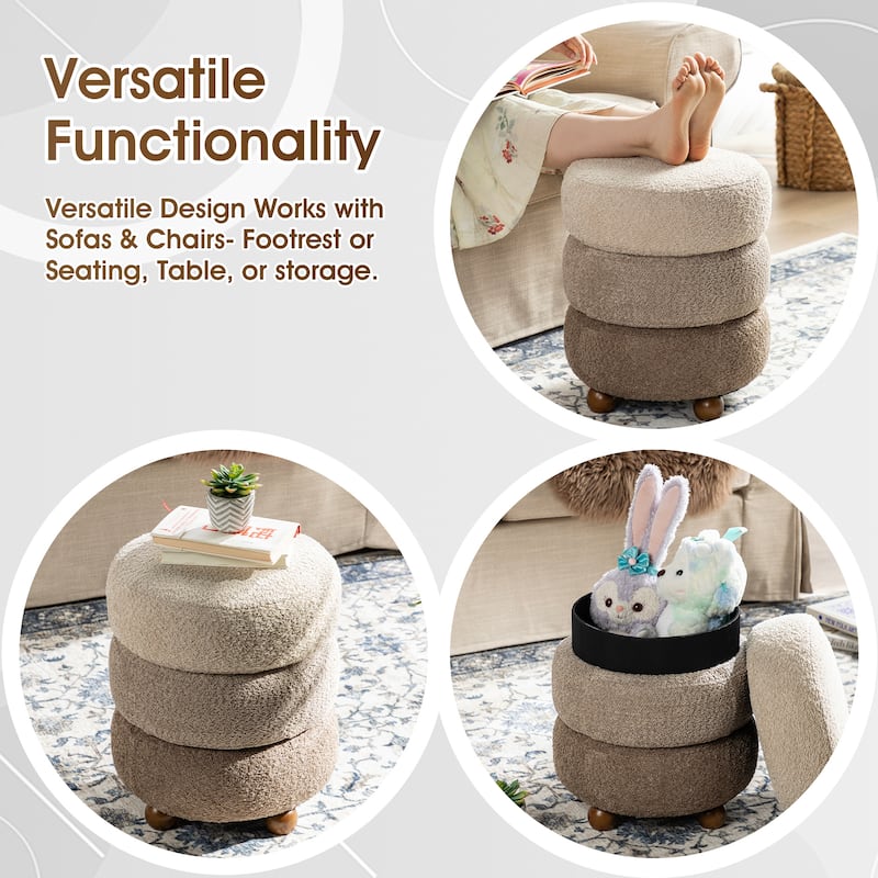 Glitzhome 19"H Gradient Upholstered Storage Ottoman or Accent Stool with Rubberwood Ball Feet
