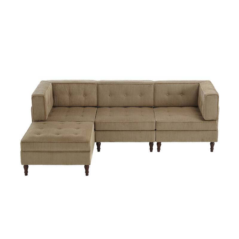 UIXE 4 - Piece Corduroy Sectional Sofa with Flip-Top Storage Ottoman Coffee Table