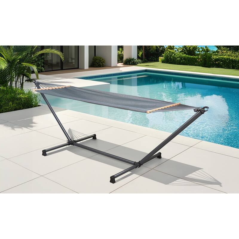 Sunjoy Hammock Stand with Net Portable & Durable Outdoor Relaxation Grey