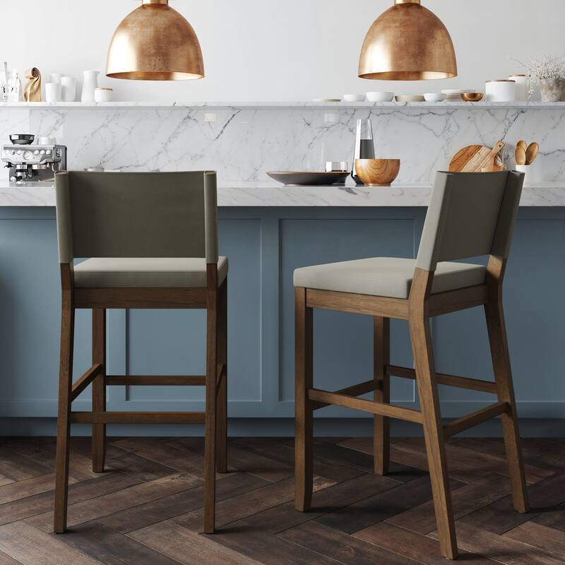 Nathan James Linus Modern Upholstered Bar Stool with Back and Solid Rubberwood Legs
