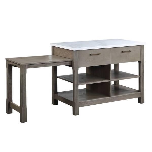 ACME Feivel Kitchen Island with Pull Out Table in Marble Top ...