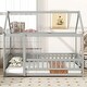 preview thumbnail 2 of 9, Twin Size Wooden Floor Bed with Roof Frame and Safety Guardrails, Grey