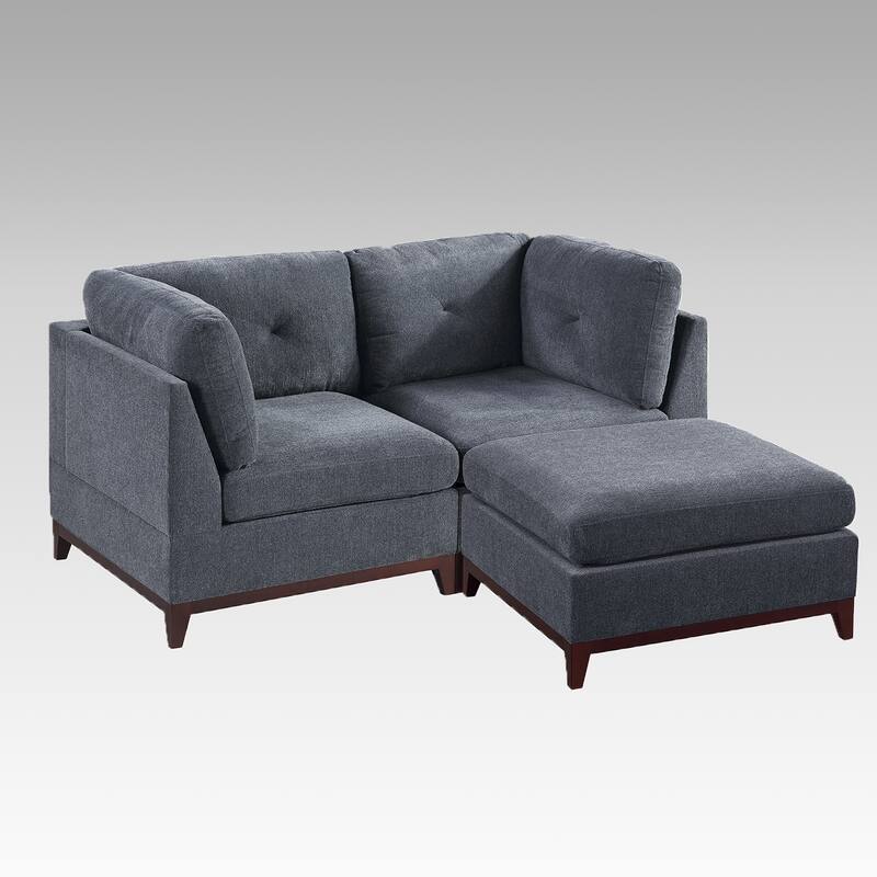 3 Piece Chenille Fabric Modular Corner Sofa and Ottoman Set
