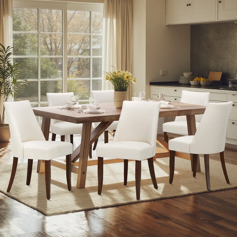 RENEWLINE Contemporary Dining Chair（Set of 2/4/6 - Upholstered Backrest & Wood Frame - Set of 6 - Beige