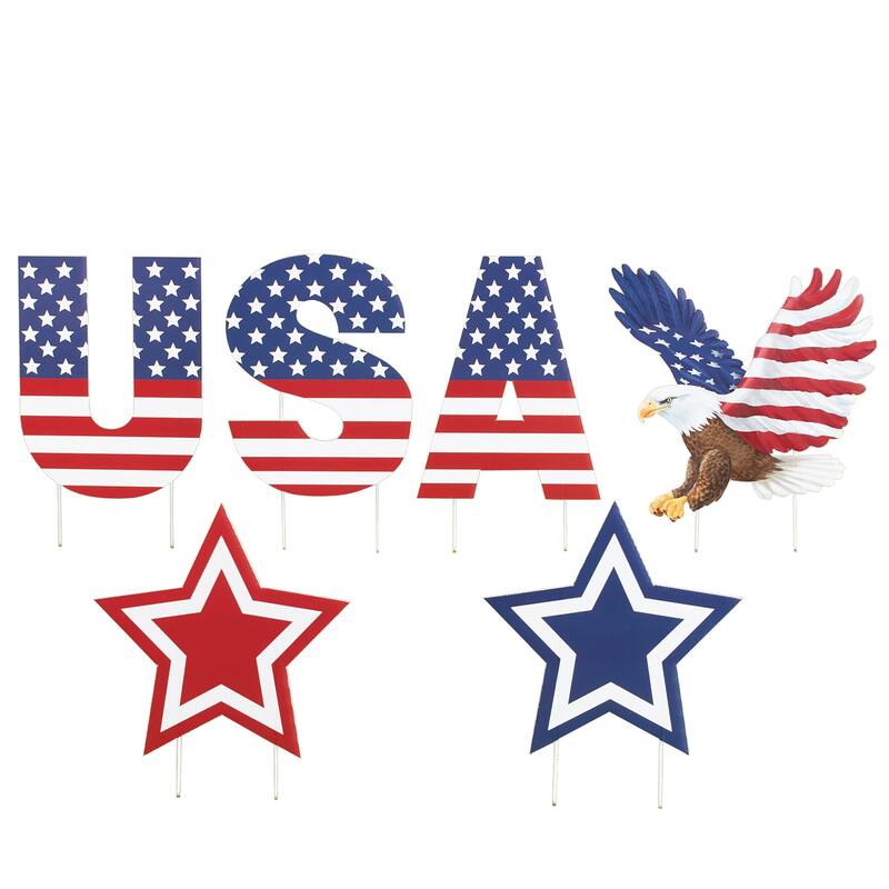 USA Patriotic 4th of July Garden Stakes - Set of 6 - 9.87 x 13 x 0.25