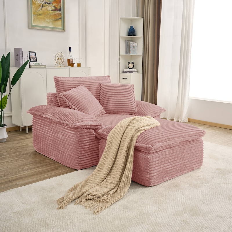 Rossetta Modern Modular Luxurious Corduroy-Fleece Fabric Double-Layer Cushion Design Deep Seat Sofa with 1 Ottoman