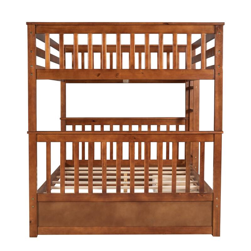 Full-Over-Full Bunk Bed with Ladders and Two Storage Drawers (Walnut)