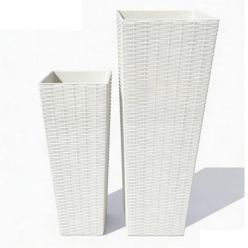 24 + 32 Inch Set of 2 Decorative Planters, Flower Pots for Patio, Backyard, Home - White