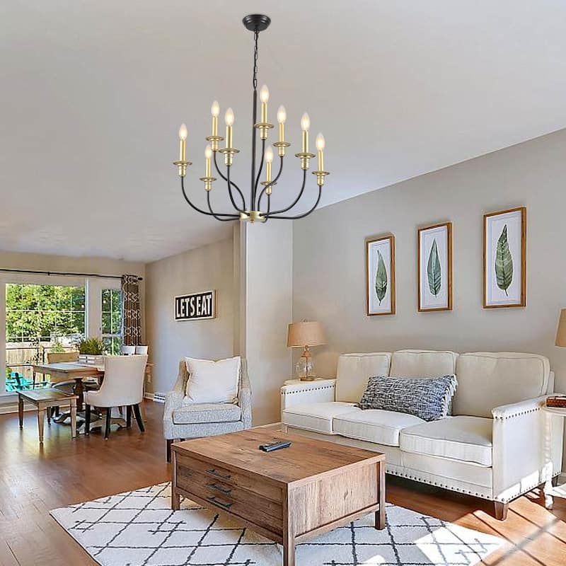 9-Light Candlestick Farmhouse Chandelier for Bedroom Living Room Staircase