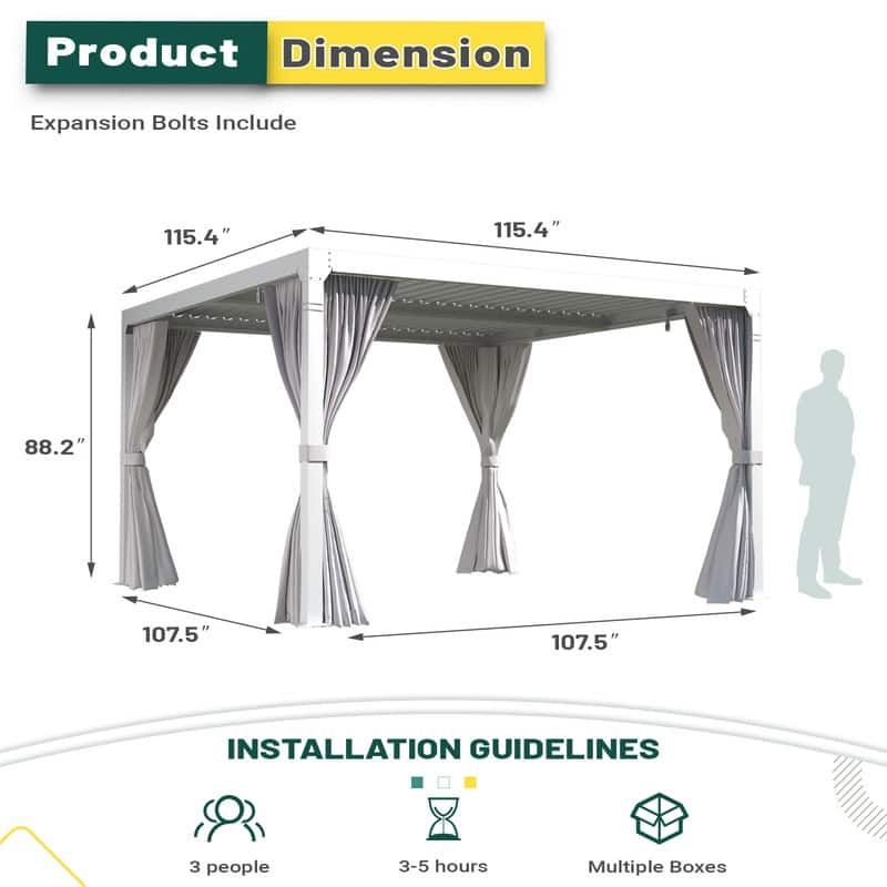 EROMMY Outdoor Louvered Pergola with Optional Winter Cover – Adjustable Hardtop Gazebo, Multiple Sizes