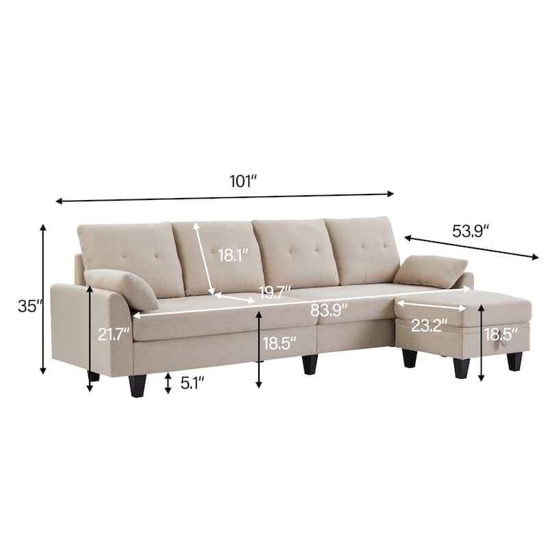 101" Sectional Sofa with Storage Ottoman