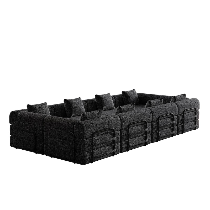 8 Seater Folding Couch Modular Chenille Sectional Sofa Freely Combined Sleeper Sofa Bed with Storage Pockets and Anti-slip Pads