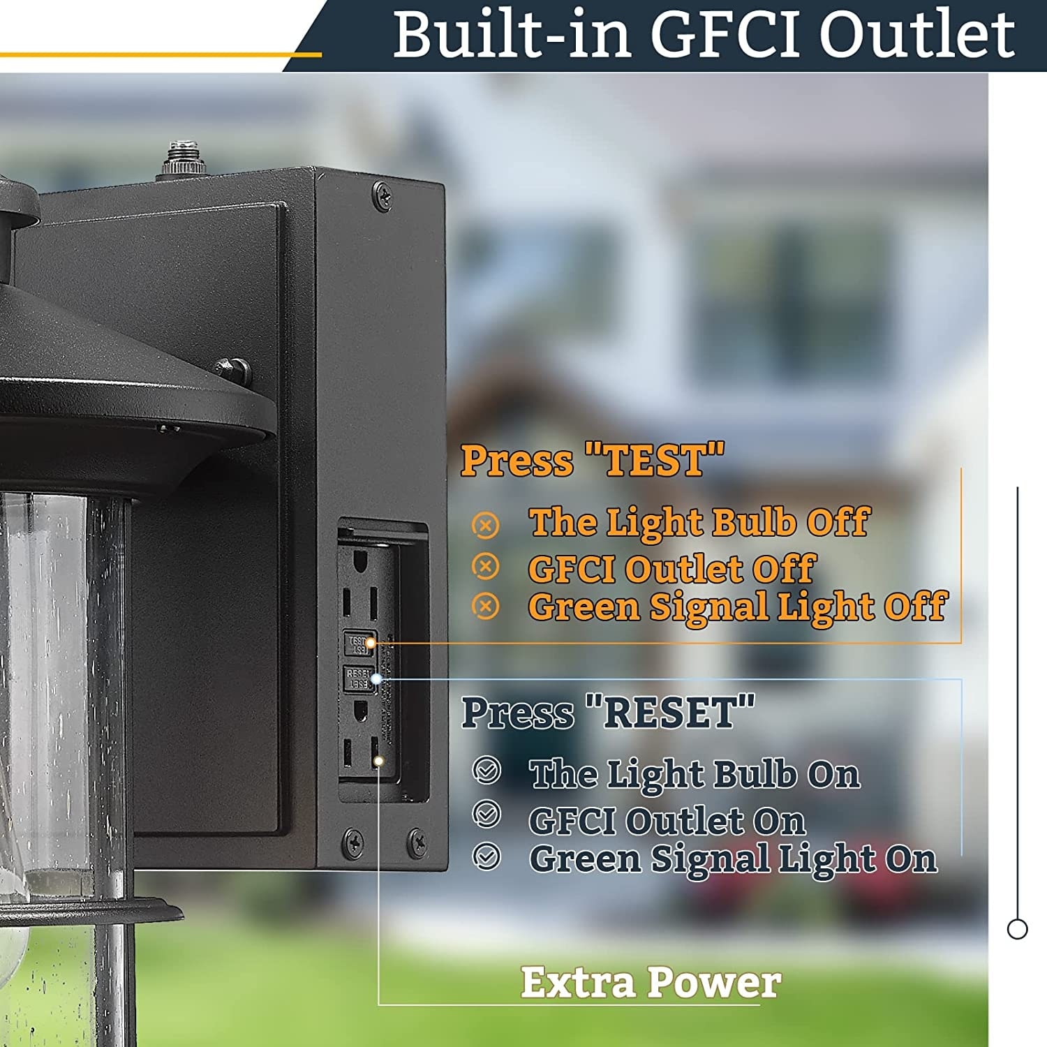Outdoor light with built cheap in gfci outlet