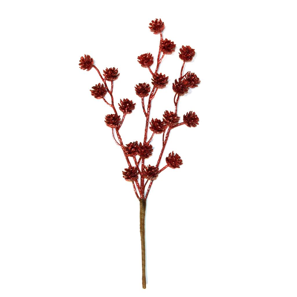 12" Christmas Glitter Plastic Pine Cones Branch Pick, Red, Set of 6 - 12