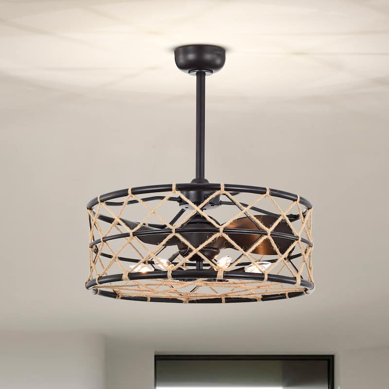 25-inch Brown 6 Lights 3 Blades Lighted Ceiling Fan with Remote