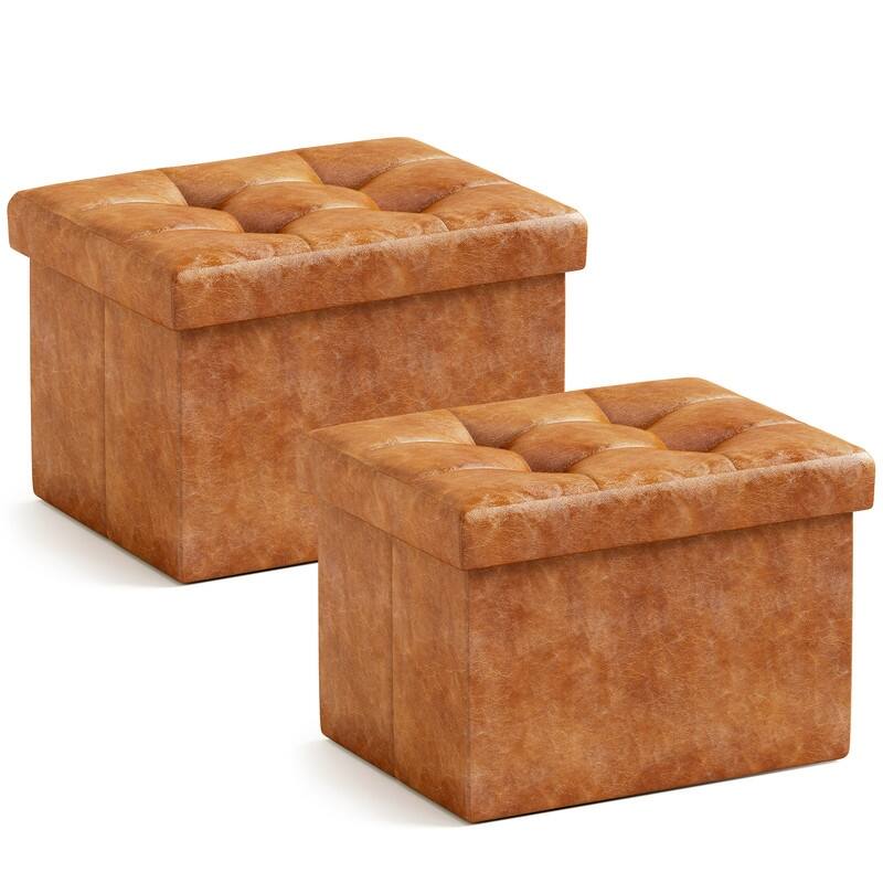 2 Pack Small Rectangle Foldable Storage Ottoman
