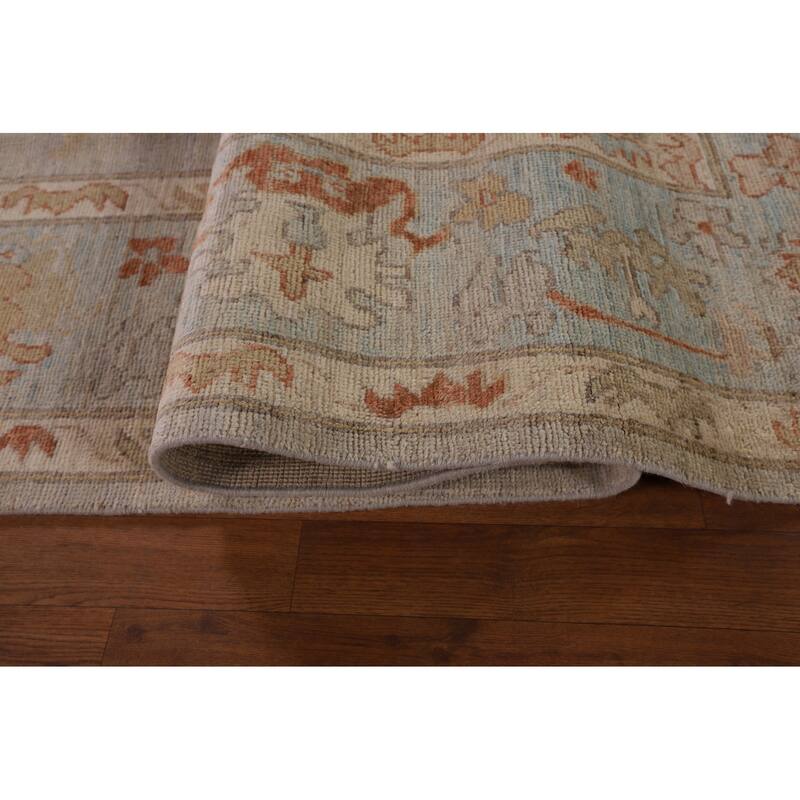 Vegetable Dye Oushak Area Rug Hand-Knotted Floral Beige Wool Carpet - 7'11" x 10'2"