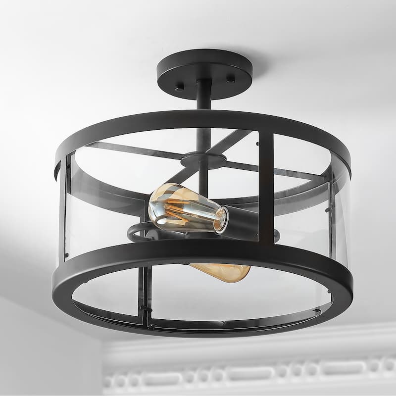 Selema 2-Light Iron/Glass Modern LED Flush Mount, by JONATHAN Y