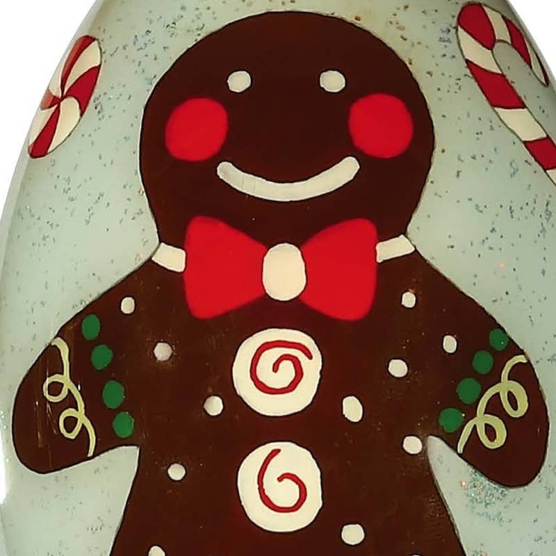 Festive Glitter Gingerbread Man Hand Painted Mouth Blown Glass Ornament - 5" x 2.5" x 2.5"