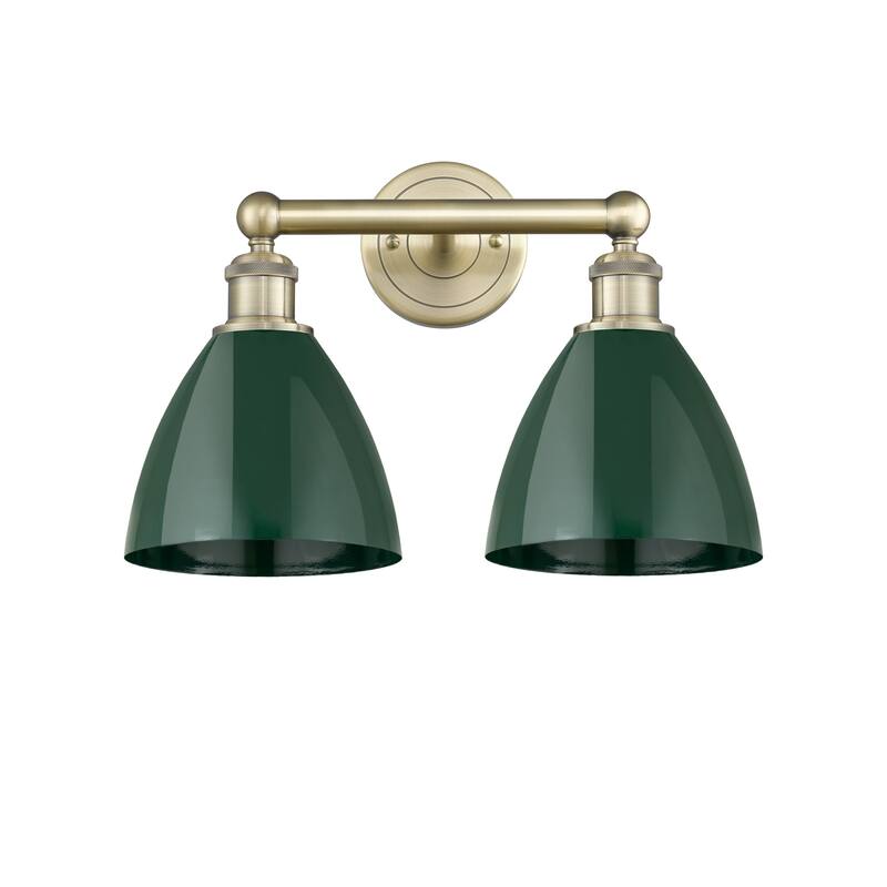 Innovations Lighting 616-2W-12-17 Plymouth Vanity Plymouth Dome 2 - Antique Brass / Green