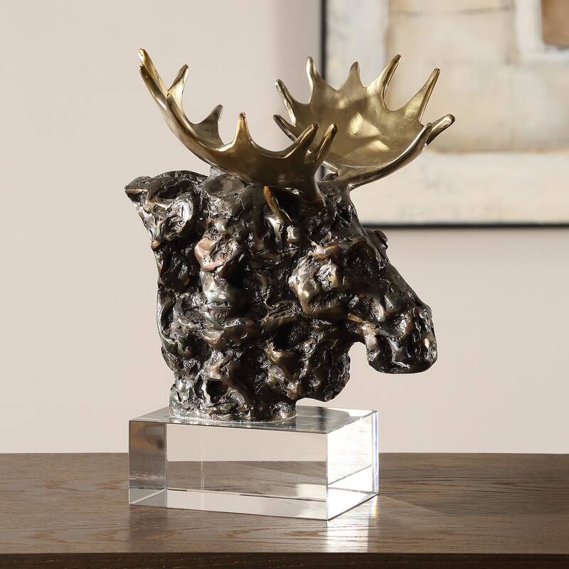 Uttermost 18187 Moose Bust 9" Tall Cast Iron and Crystal Animals Table