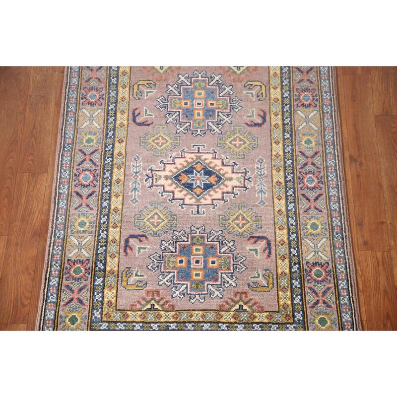 Brown Geometric Kazak Accent Rug Wool Carpet - 2'9" x 4'1"