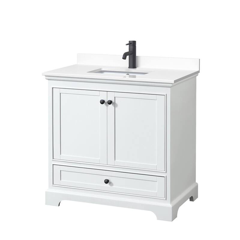 Wyndham Collection Deborah 36" Free Standing Single Basin Vanity Set - White / White Cultured Marble Top / Matte Black