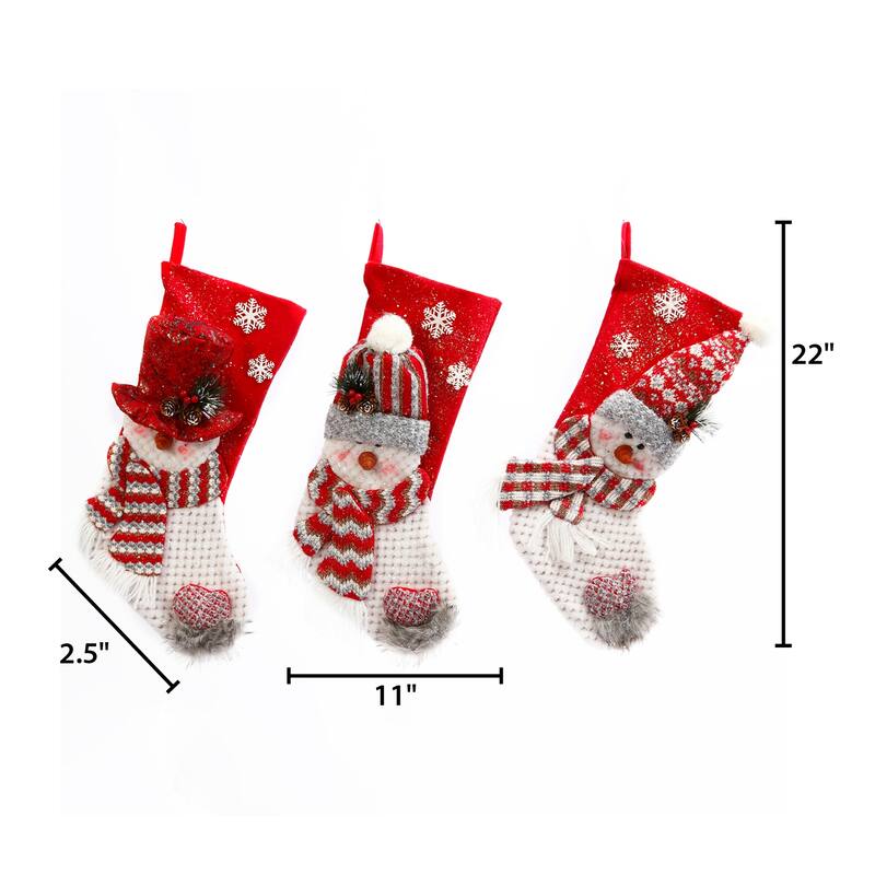 Set of 3 Christmas Snowmen Stockings - N/A