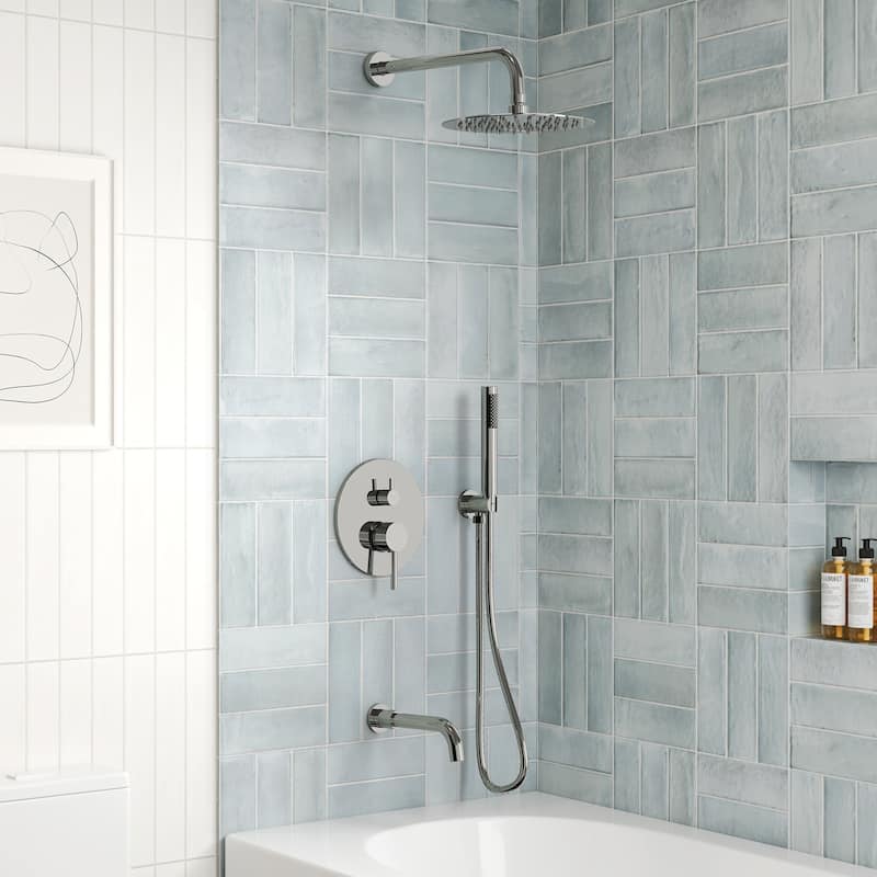 Pressure Balance 3-Functions Shower Head System, 10" Shower Faucet Set with Tub Faucet Spout