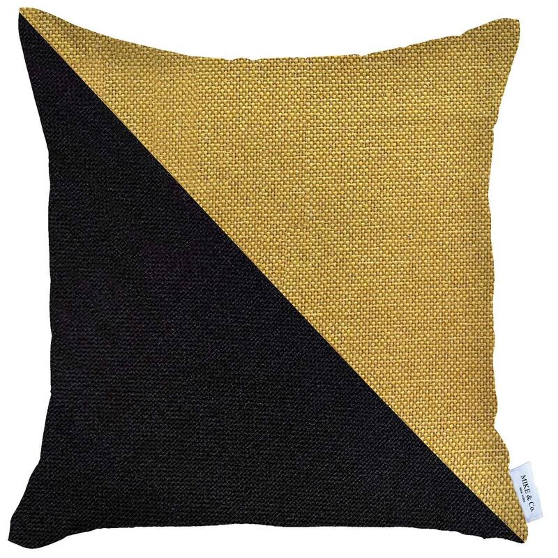 HomeRoots 18" X 18" Yellow And Black Geometric Zippered Handmade Polyester Throw Pillow Cover