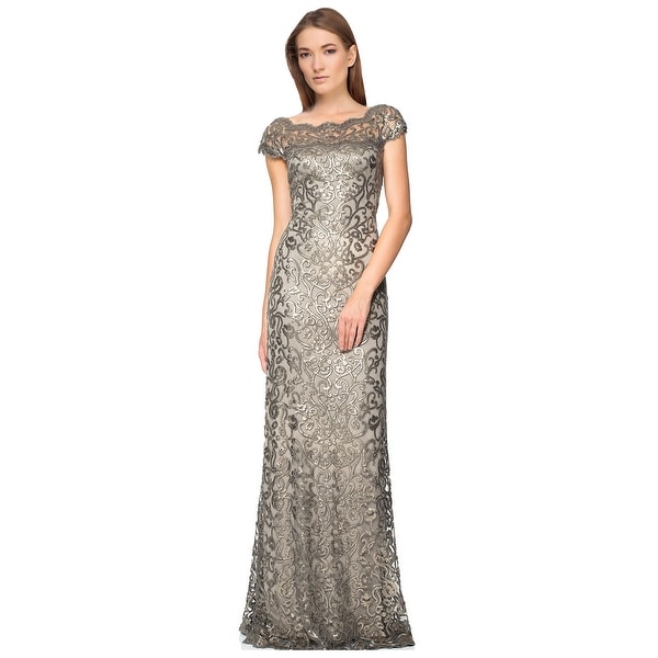 lace cap sleeve evening gown