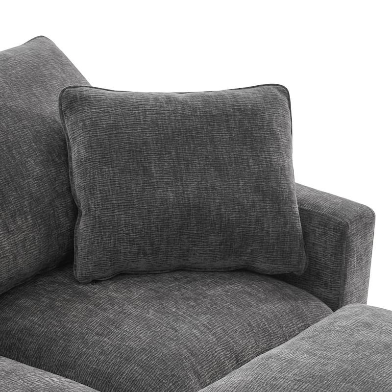 Black 84" Modular Chenille 4-Seat Sectional Sofa Set with Removable Cushions and 2 Pillows, Perfect for Small Spaces